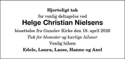 Taksigelsen for Helge Christian Nielsen - Sortsø