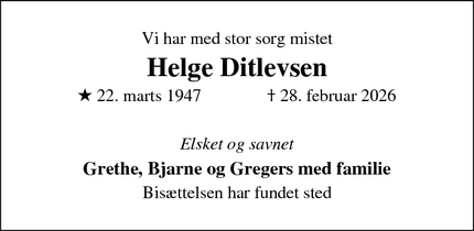 Dødsannoncen for Helge Ditlevsen - farum
