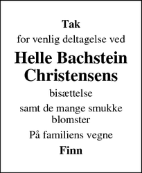 Dødsannoncen for Helle Bachstein Christensens - Snaptun