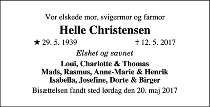 Dødsannoncen for Helle Christensen  - Bagsværd