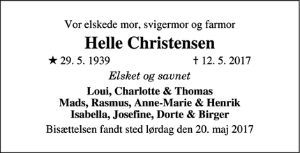 Dødsannoncen for Helle Christensen  - Bagsværd