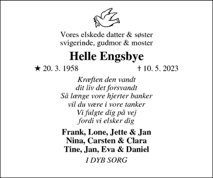 Dødsannoncen for Helle Engsbye - Lyngby