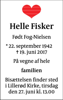 Dødsannoncen for Helle Fisker - Lillerød