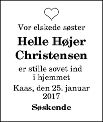 Dødsannoncen for Helle Højer Christensen - Kås