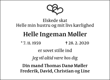 Dødsannoncen for Helle Ingeman Møller - Helsingør
