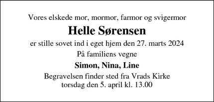 Dødsannoncen for Helle Sørensen - Silkeborg