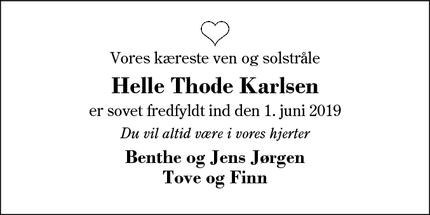Dødsannoncen for Helle Thode Karlsen - Herning