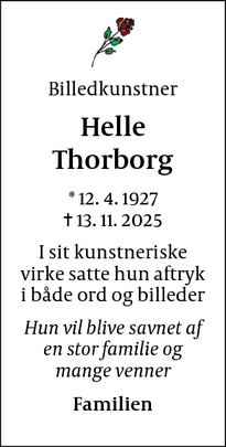 Dødsannoncen for Helle Thorborg - Kgs. Lyngby