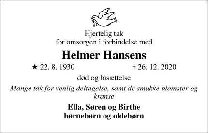 Dødsannoncen for Helmer Hansens - Viborg