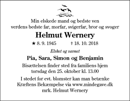 Dødsannoncen for Helmut Wernery - Kollund