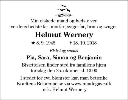 Dødsannoncen for Helmut Wernery - Kollund
