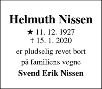 Dødsannoncen for Helmuth Nissen - Odense 