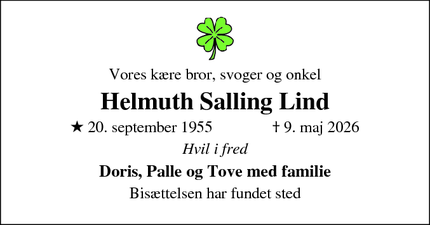 Dødsannoncen for Helmuth Salling Lind - Lunderskov