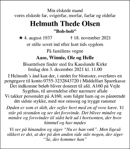 Dødsannoncen for Helmuth Thede Olsen - Færøerne