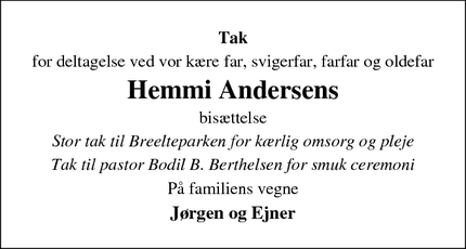 Taksigelsen for Hemmi Andersens - Hørsholm