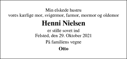 Dødsannoncen for Henni Nielsen - Felsted