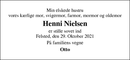 Dødsannoncen for Henni Nielsen - Felsted