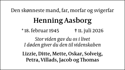 Dødsannoncen for Henning Aasborg - Albertslund