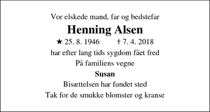 Dødsannoncen for Henning Alsen - Odense