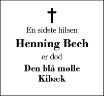 Dødsannoncen for Henning Bech - Brande