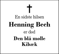 Dødsannoncen for Henning Bech - Brande