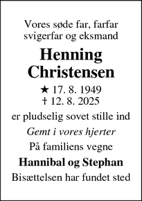 Dødsannoncen for Henning
Christensen - Dragør