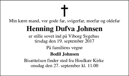 Dødsannoncen for Henning Dufva Johnsen - Viborg