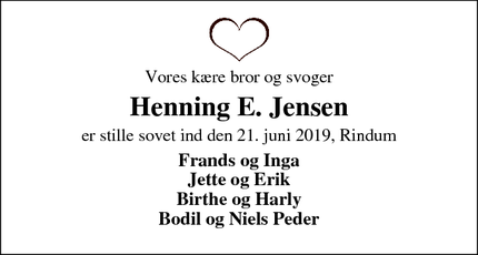 Dødsannoncen for Henning E. Jensen - Ringkøbing