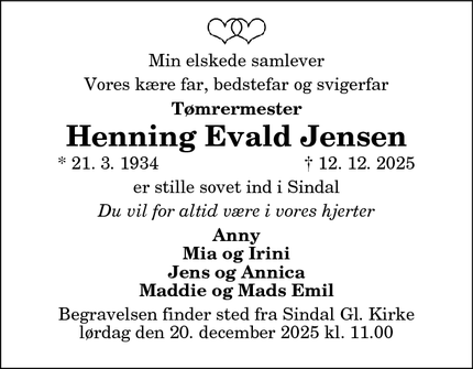 Dødsannoncen for Henning Evald Jensen - Sindal