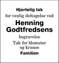 Taksigelsen for Henning
Godtfredsens - Møllevænget 5 4913 horslunde