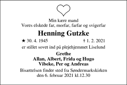 Dødsannoncen for Henning Gutzke - Viborg