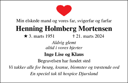 Dødsannoncen for Henning Holmberg Mortensen - Balle