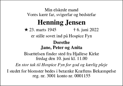 Dødsannoncen for Henning Jensen - Odense  m