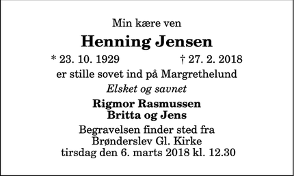 Dødsannoncen for Henning Jensen - Fårup