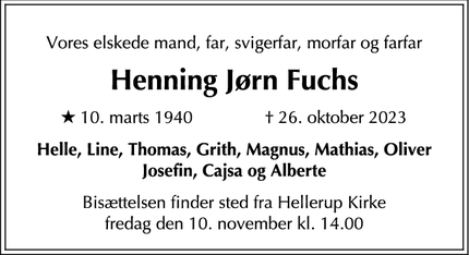 Dødsannoncen for Henning Jørn Fuchs - Hellerup