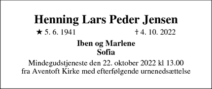 Dødsannoncen for Henning Lars Peder Jensen - Tønder