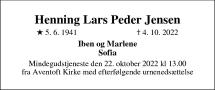Dødsannoncen for Henning Lars Peder Jensen - Tønder