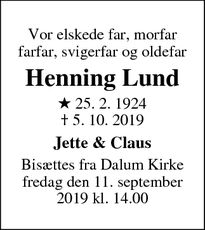 Dødsannoncen for Henning Lund - Odense