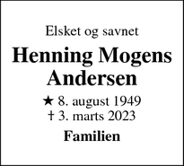 Dødsannoncen for Henning Mogens Andersen - Jægerspris