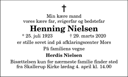 Dødsannoncen for Henning Nielsen - Sundby mors