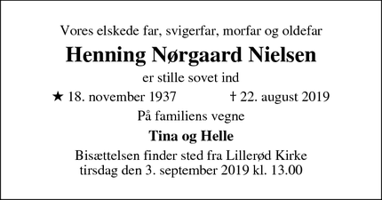 Dødsannoncen for Henning Nørgaard Nielsen - Allerød