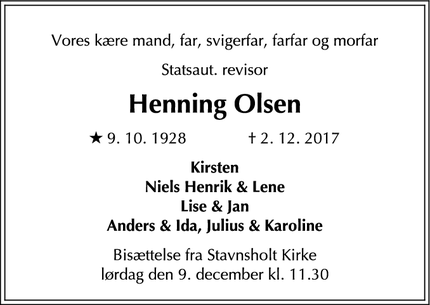 Dødsannoncen for Henning Olsen - Farum