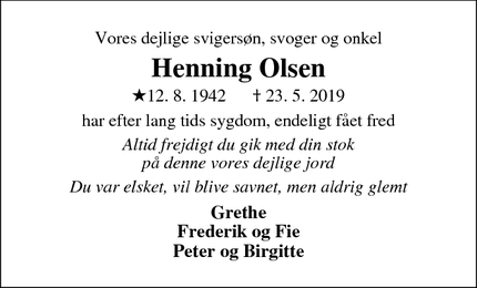Dødsannoncen for Henning Olsen - Randers