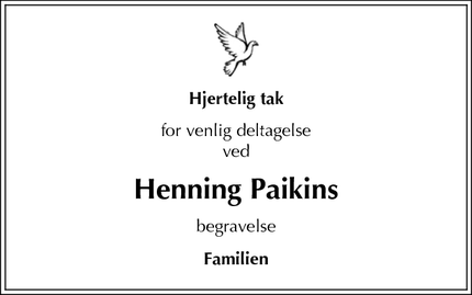 Taksigelsen for Henning Paikins - København