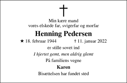 Dødsannoncen for Henning Pedersen - Silkeborg