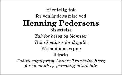 Taksigelsen for Henning Pedersens - Døstrup 9500 Hobro