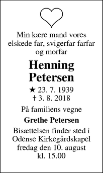 Dødsannoncen for Henning Petersen - Odense