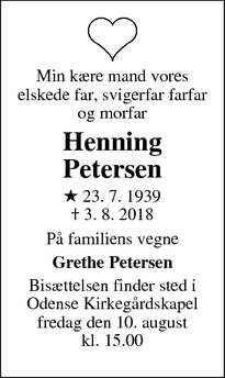 Dødsannoncen for Henning Petersen - Odense