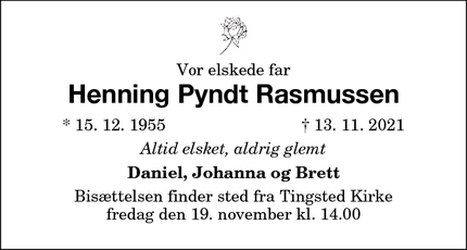 Dødsannoncen for Henning Pyndt Rasmussen - Nykøbing F