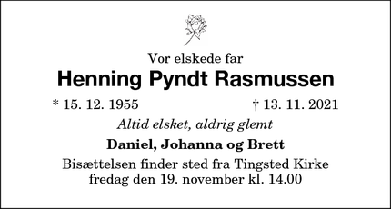 Dødsannoncen for Henning Pyndt Rasmussen - Nykøbing F